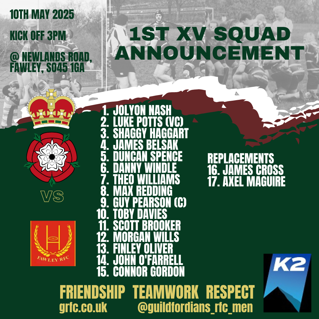 Men:Saturday 10th May 25 - Fawley RFC Vs Guidfordians RFC 