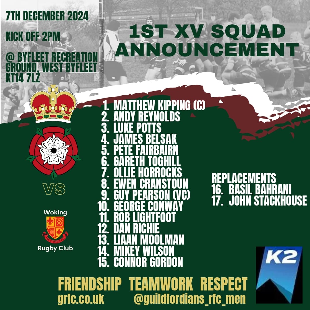 Senior Men vs Woking  Away 14:00 KO (re-arranged after Feltham cancelled)-- 