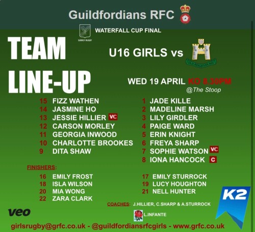 Guildfordian U16 Girls playing at The Stoop on 19.04.23 now 8pm KO