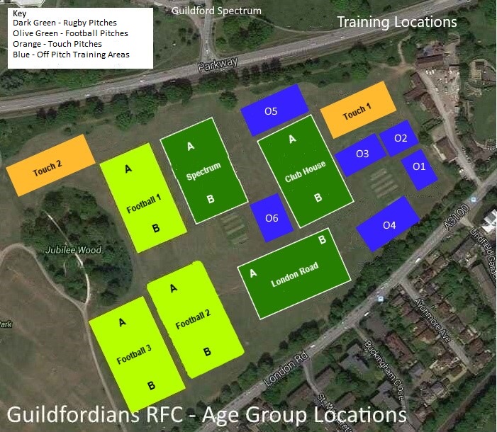 Image of Guildfordians Junior age Groups training locations at Stoke Park