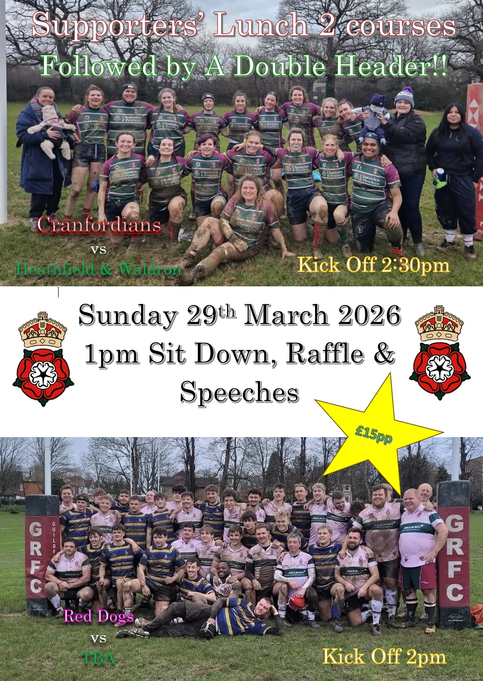 Supporters’ 2 Course Lunch Followed by A Double Header!! 