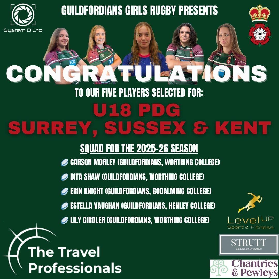 5  U18 PLAYERS SLECTED FOR SURREY,SUSSEX + KENT PDG